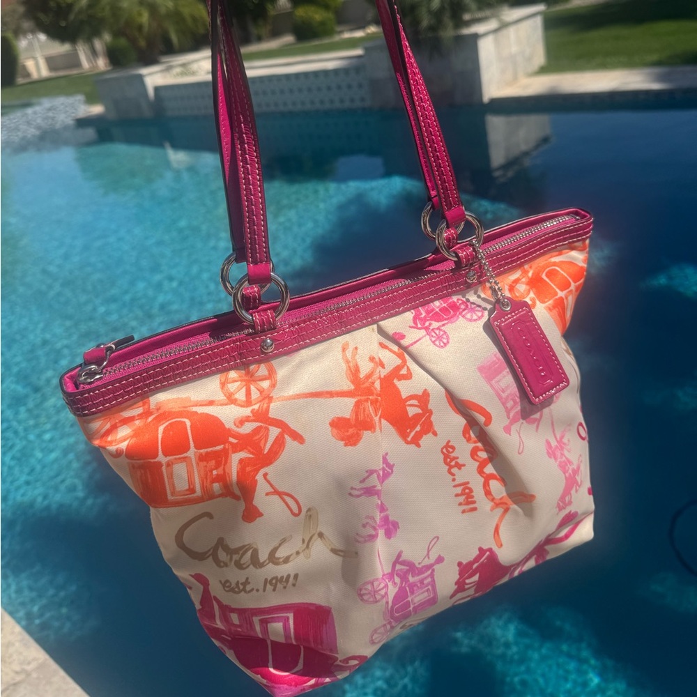 Coach Watercolor Scarf Carriage Print Bag - Picture 3 of 4